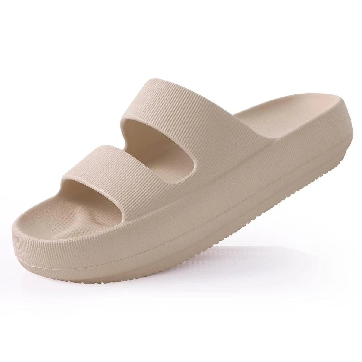 Cloud sliders with two wide straps and a thick rounded sole - beige