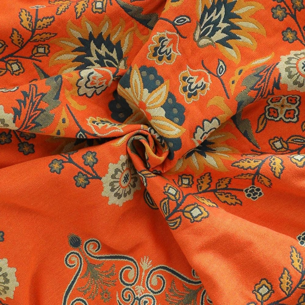 Cotton gauze throw with a floral print and fringe - view 5