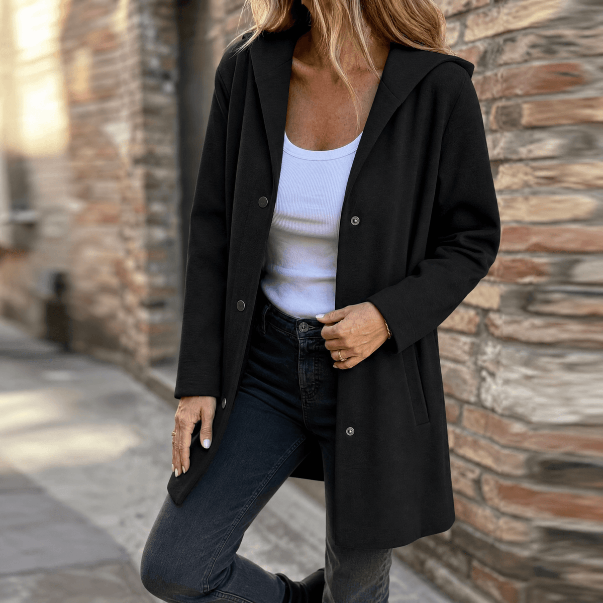 Women's hooded cardigan jacket in Black