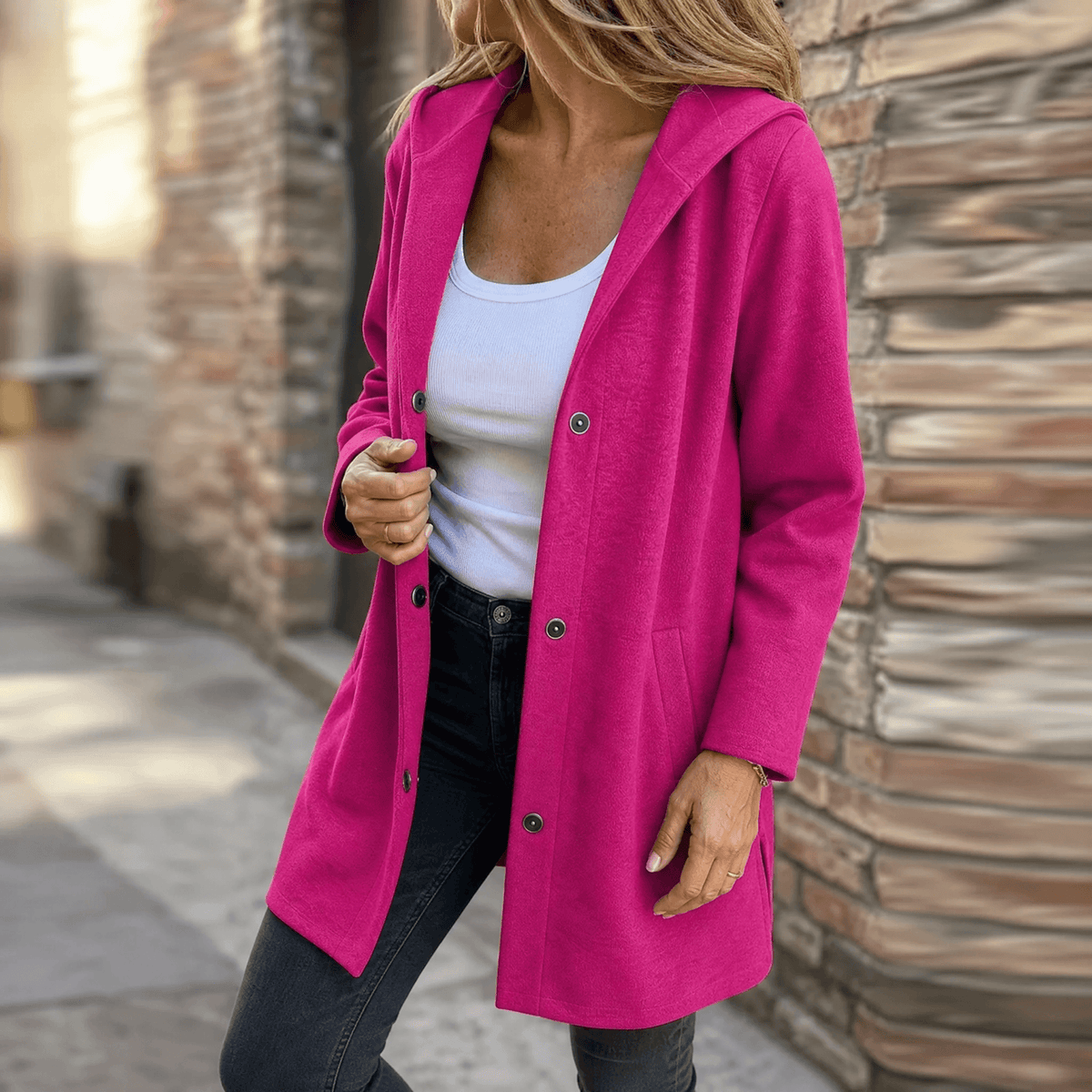 Women's hooded cardigan jacket in Fuchsia