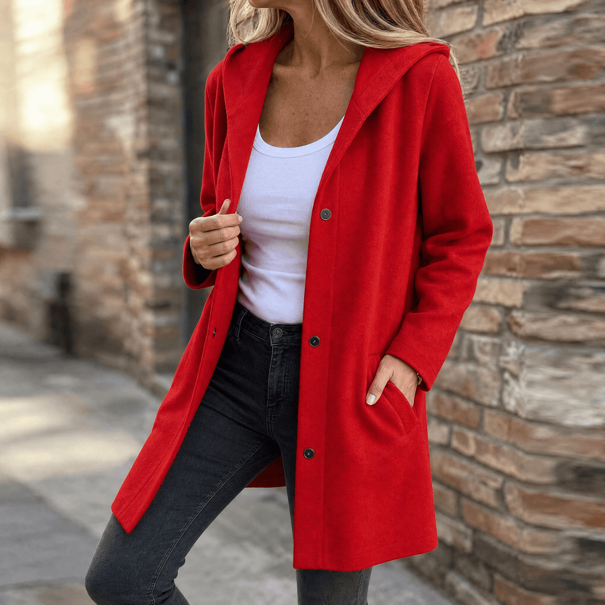 Women's hooded cardigan jacket in Red