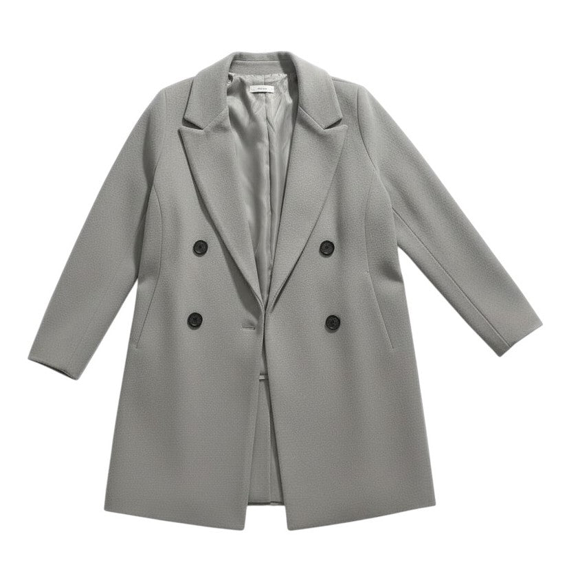 Longline double-breasted coat with a notch lapel and welt pockets
