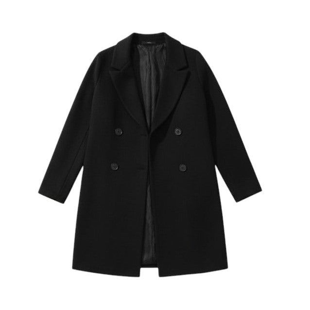 Longline double-breasted coat with a notch lapel and welt pockets