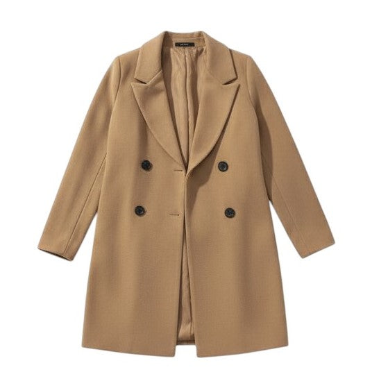 Longline double-breasted coat with a notch lapel and welt pockets