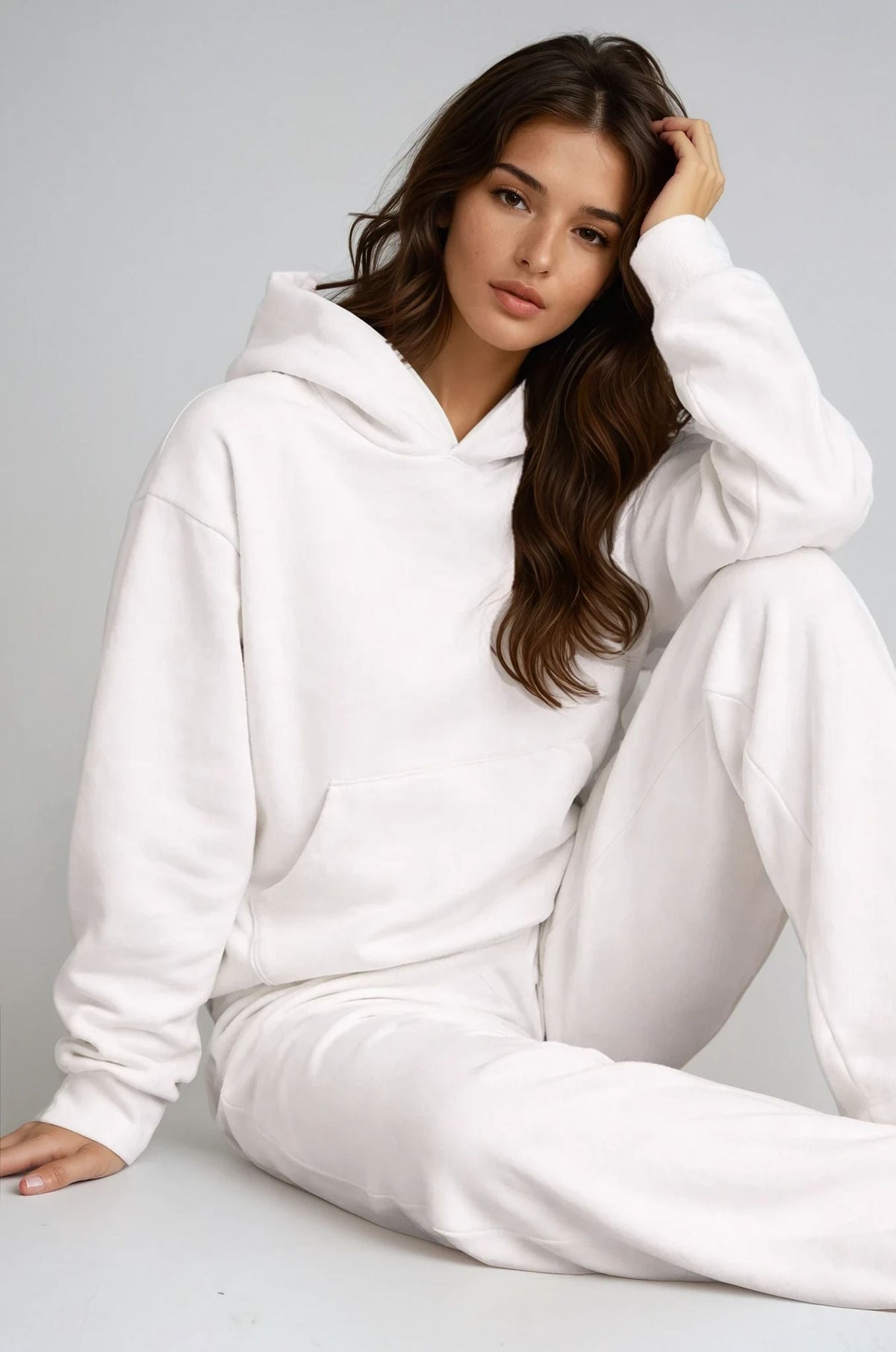 Oversized hoodie and jogger set in cream cotton