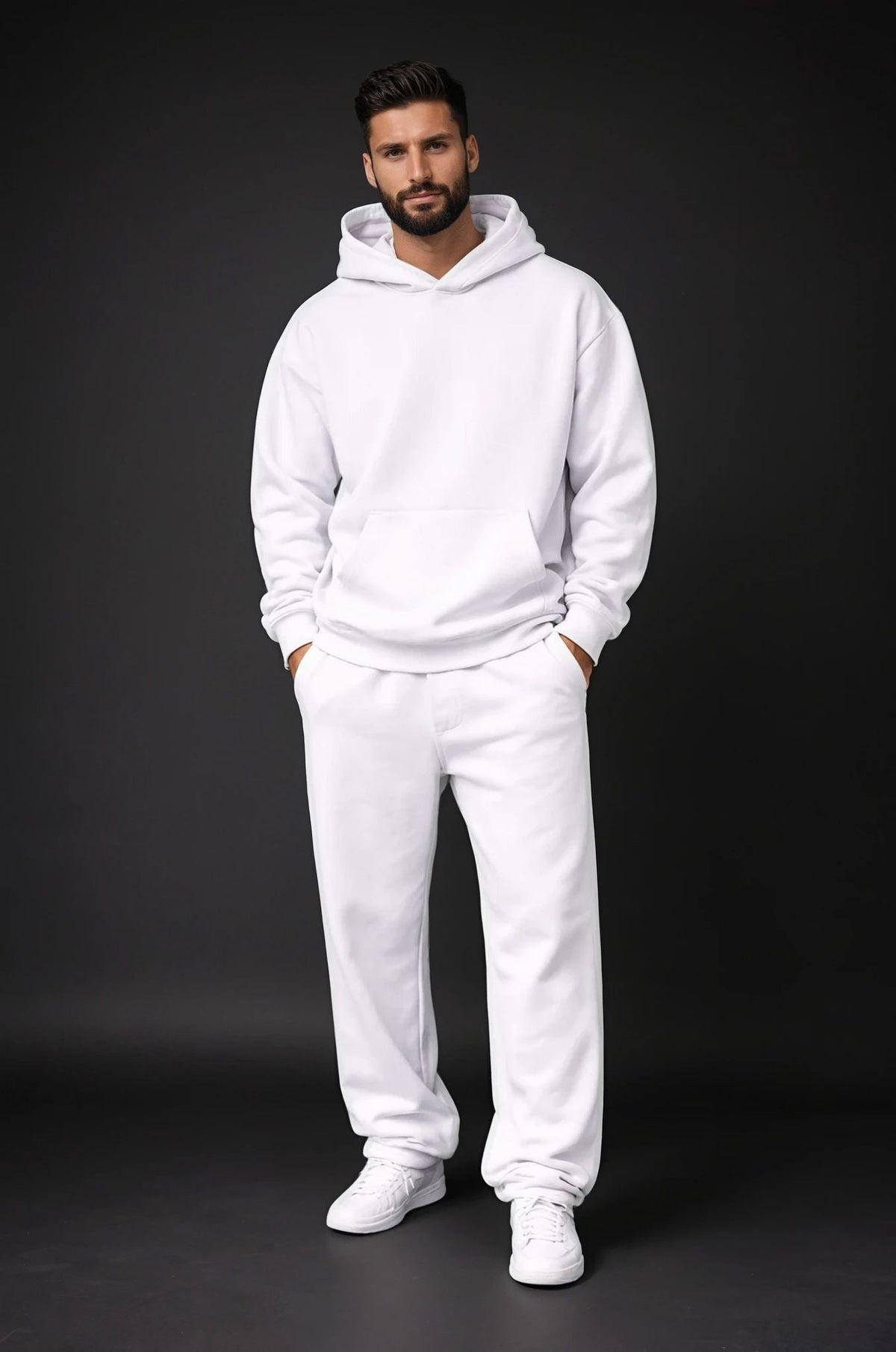 Oversized hoodie and jogger set in cream cotton
