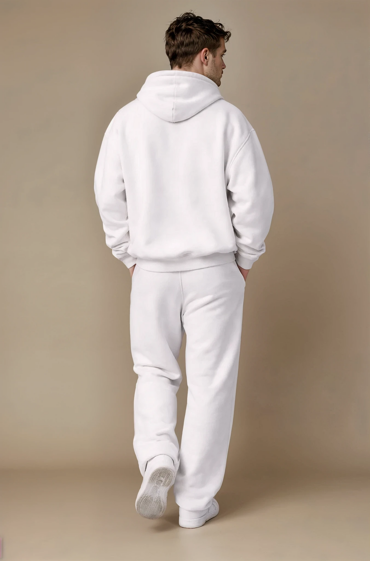 Oversized hoodie and jogger set in cream cotton