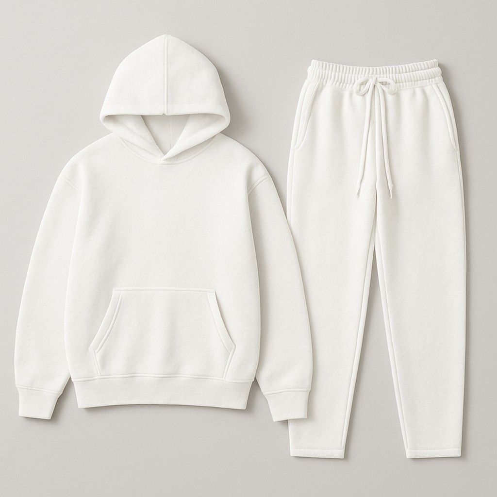 Oversized hoodie and jogger set in cream cotton