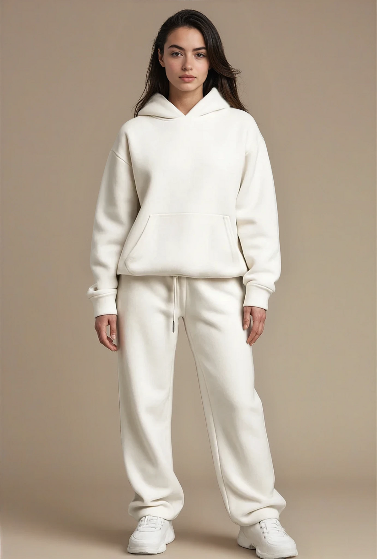 Oversized hoodie and jogger set in cream cotton