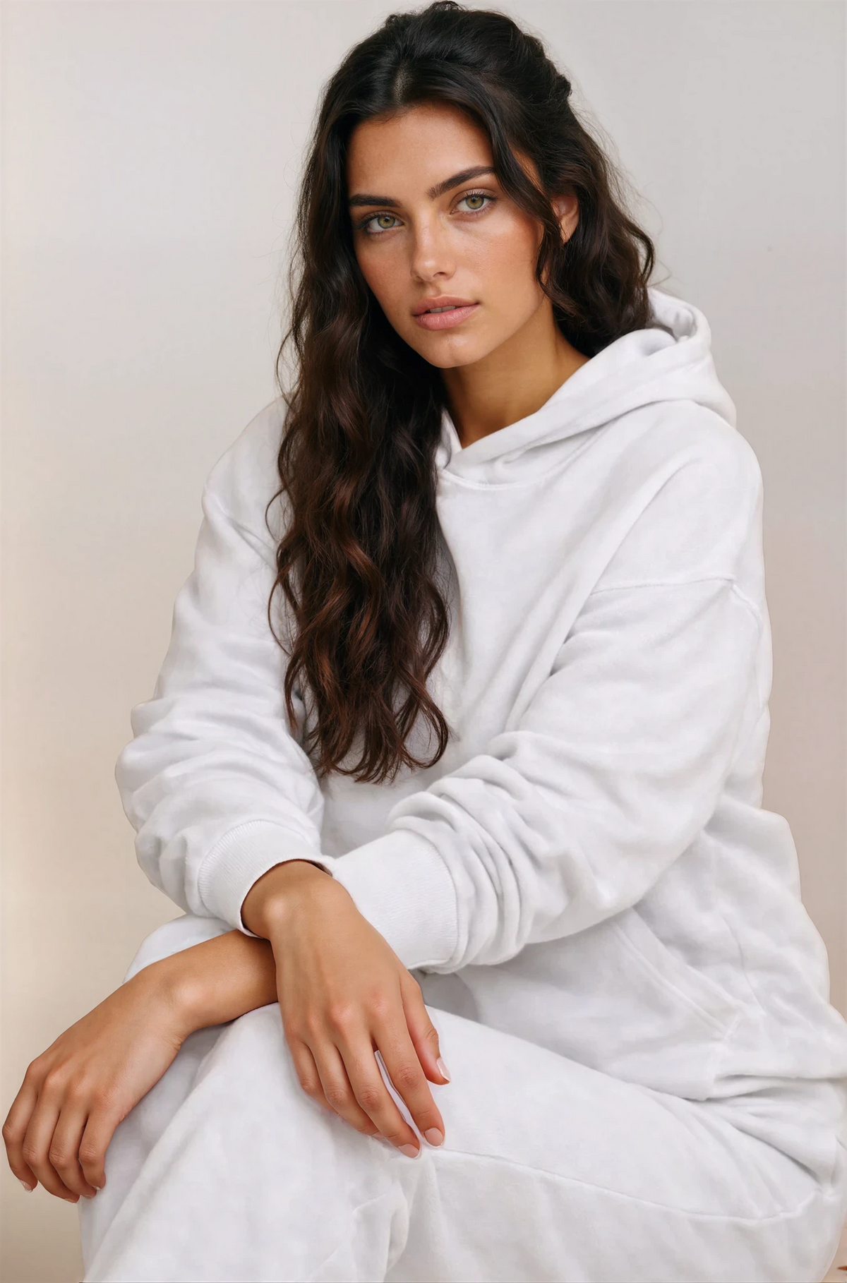 Oversized hoodie and jogger set in cream cotton