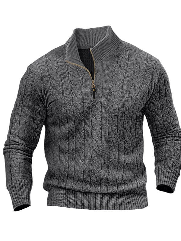 Men's cable knit zip jumper in Grey