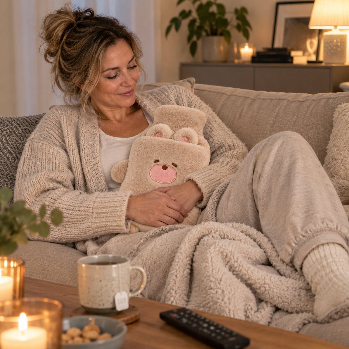 Hot water bottle with a cuddly animal cover with little arms and feet - view 2