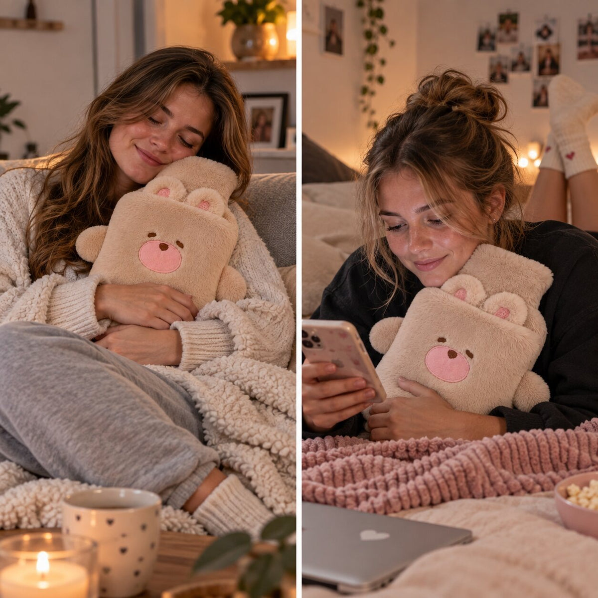 Hot water bottle with a cuddly animal cover with little arms and feet - view 3