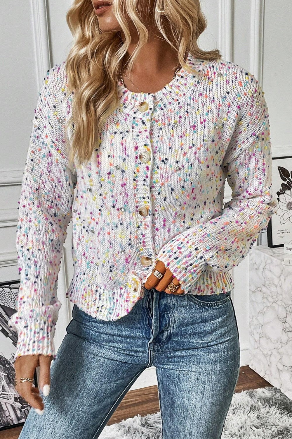 Women's speckled knit cardigan - detail