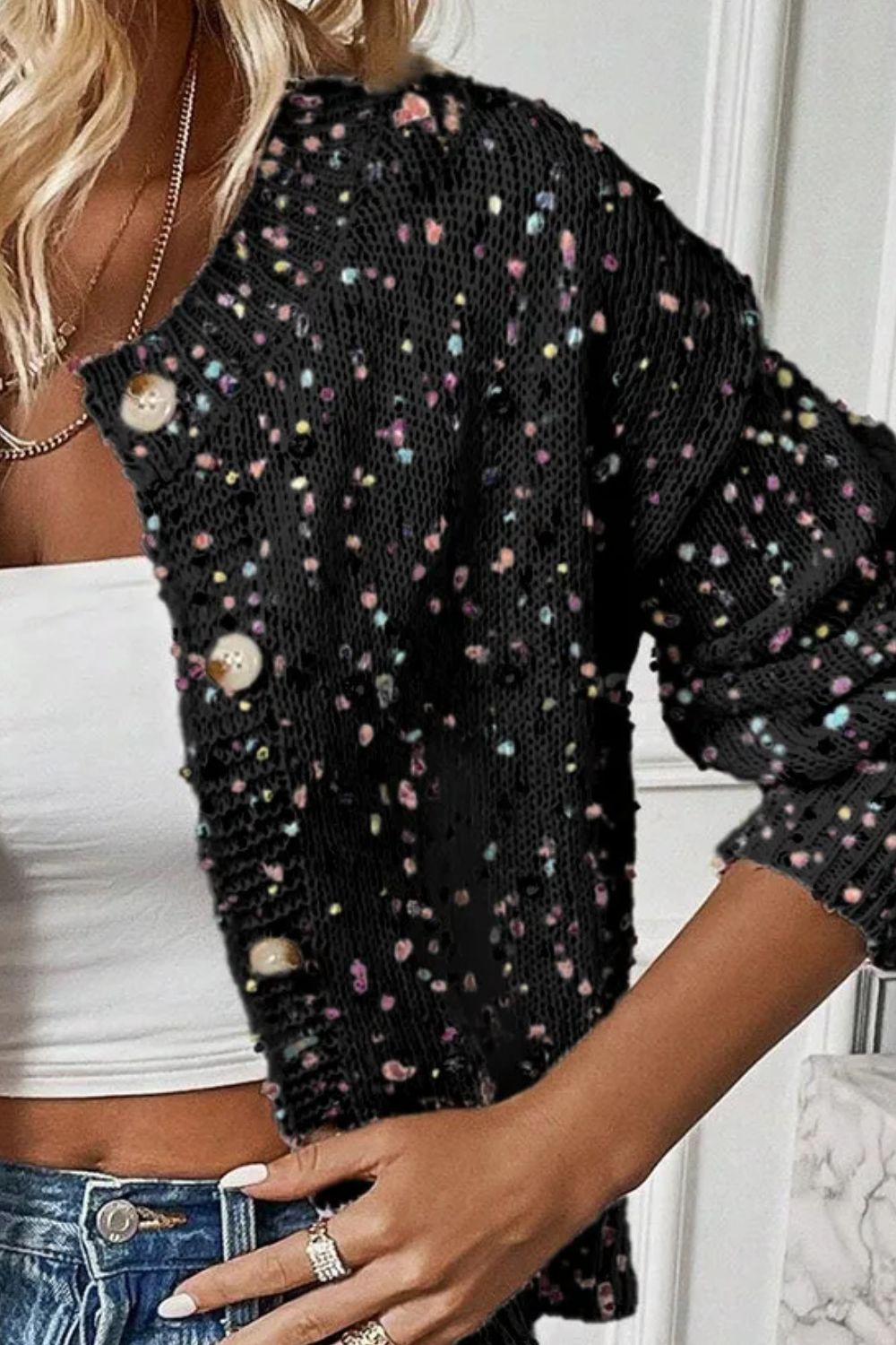 Women's speckled knit cardigan - detail