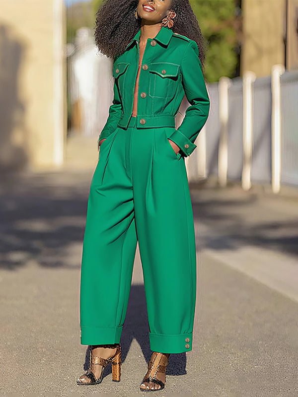 Cropped utility jacket with a lapel collar and flap pockets