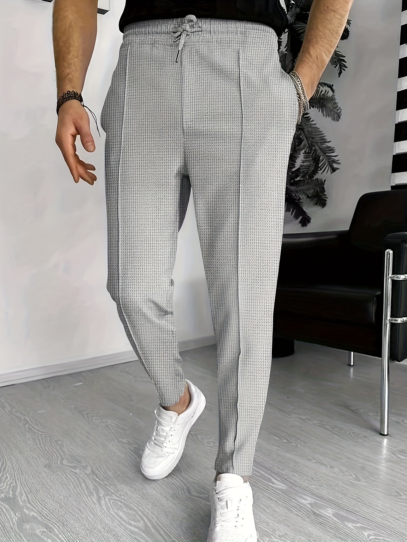 Men's Waffle Texture Stretch Trousers - lifestyle view | SAINT DOR