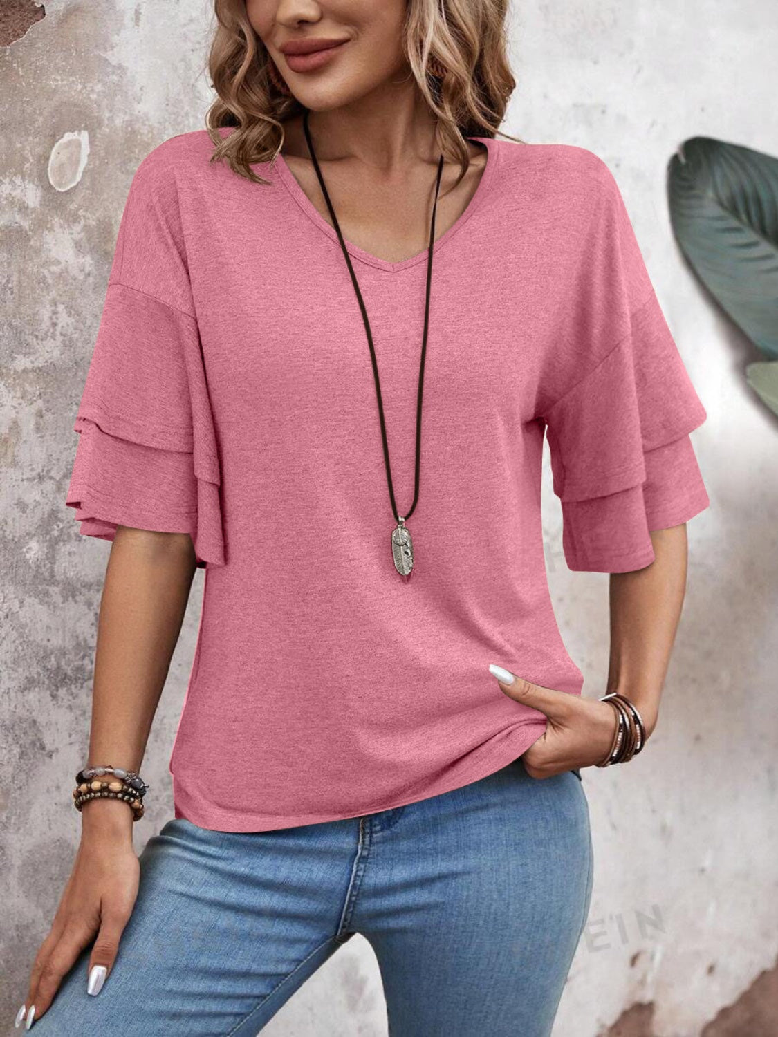 Women's layered flutter sleeve blouse - detail
