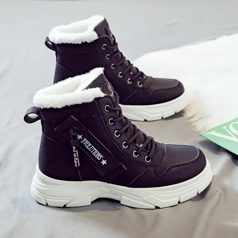Chunky lace-up ankle boots with a faux fur lining and a platform sole