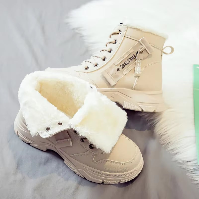 Chunky lace-up ankle boots with a faux fur lining and a platform sole