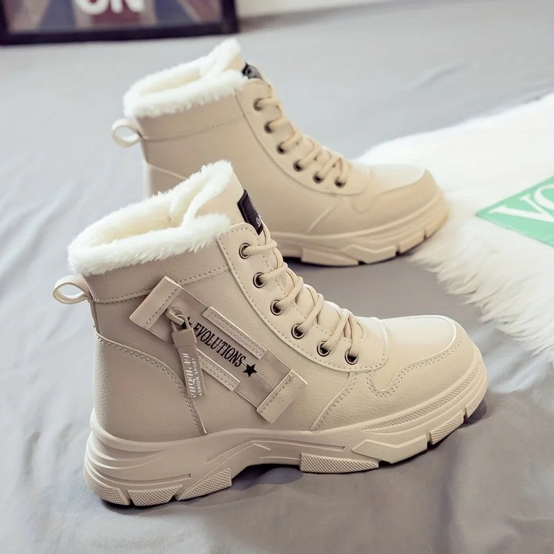 Chunky lace-up ankle boots with a faux fur lining and a platform sole