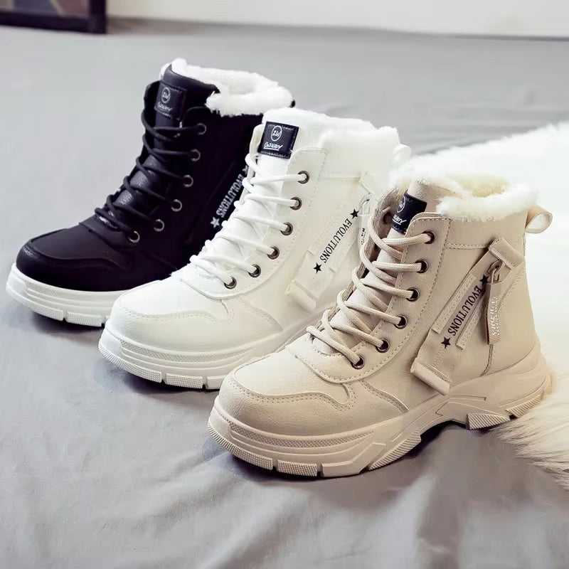 Chunky lace-up ankle boots with a faux fur lining and a platform sole