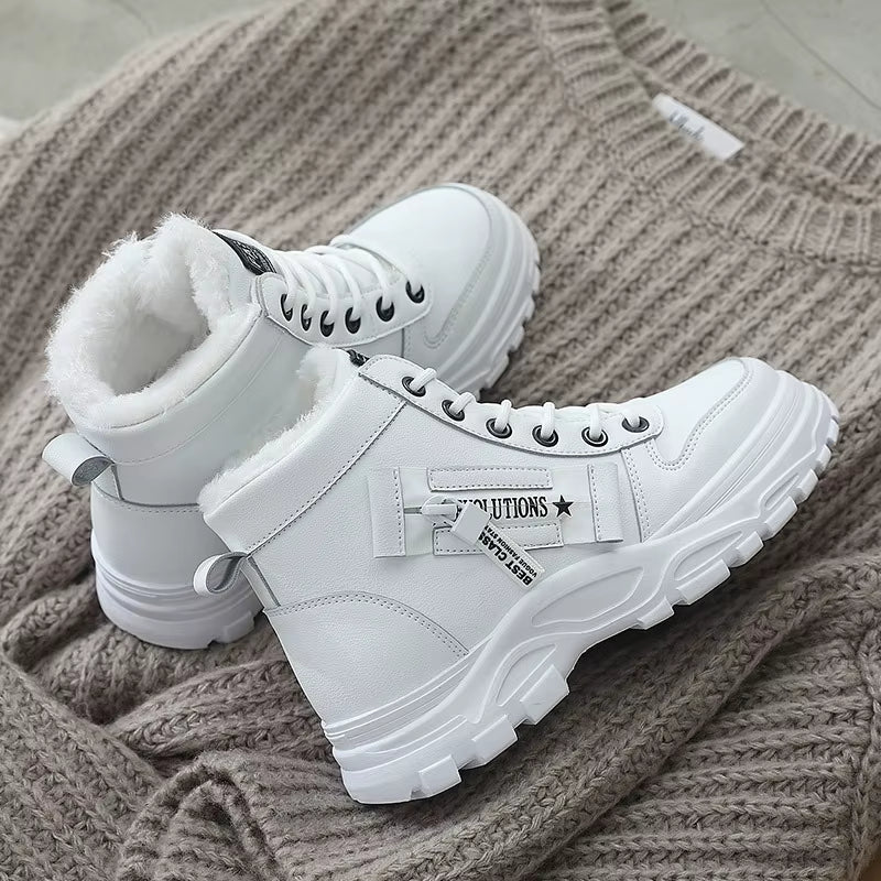 Chunky lace-up ankle boots with a faux fur lining and a platform sole