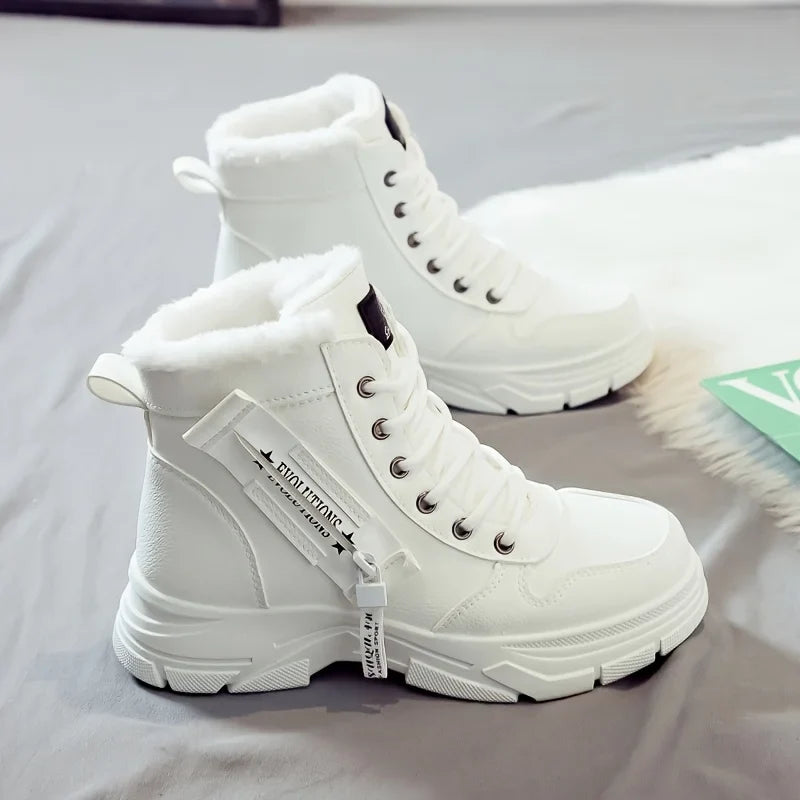 Chunky lace-up ankle boots with a faux fur lining and a platform sole