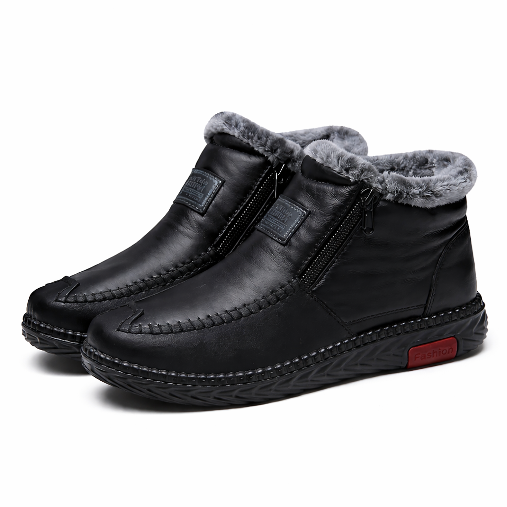 Leather-look ankle boots with a side zip and a thick faux fur lining in black