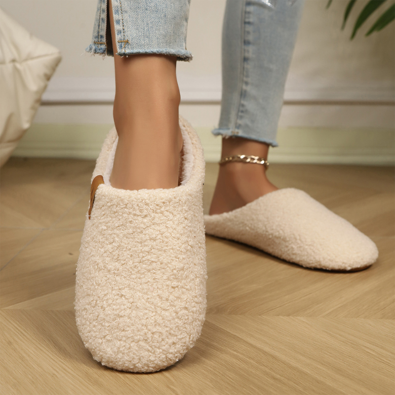 Unisex teddy fleece mule slippers with a plush lining