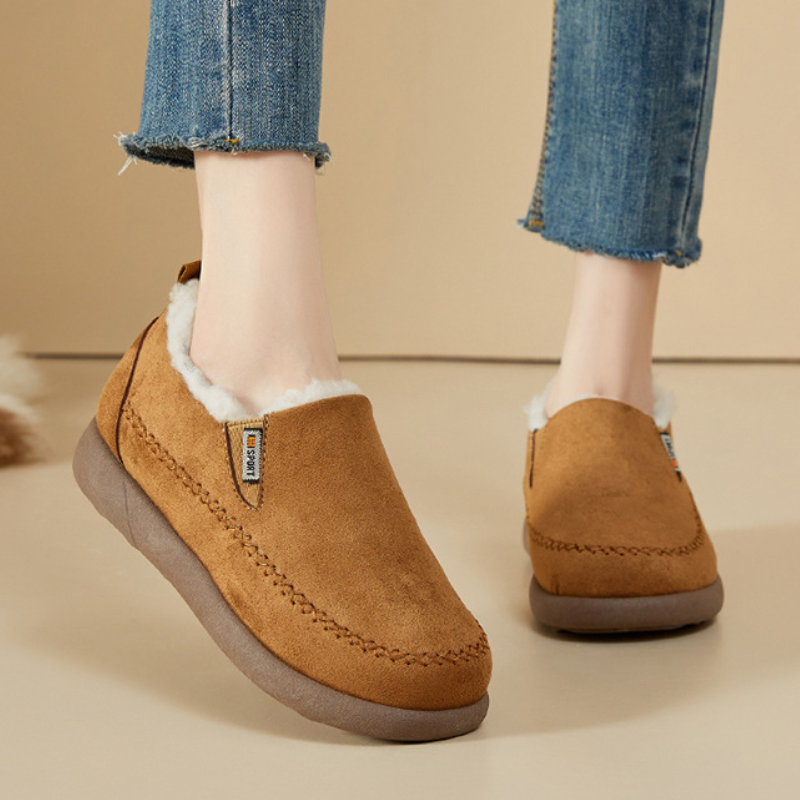 Suede-look slip-on shoes with a deep fleece collar and a cushioned sole