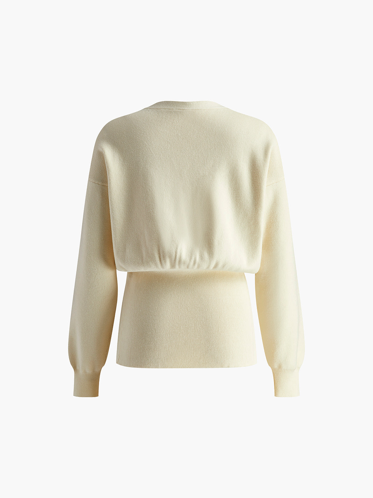 Women's deep V-neck cardigan with a single gold-tone button at the waist - cream