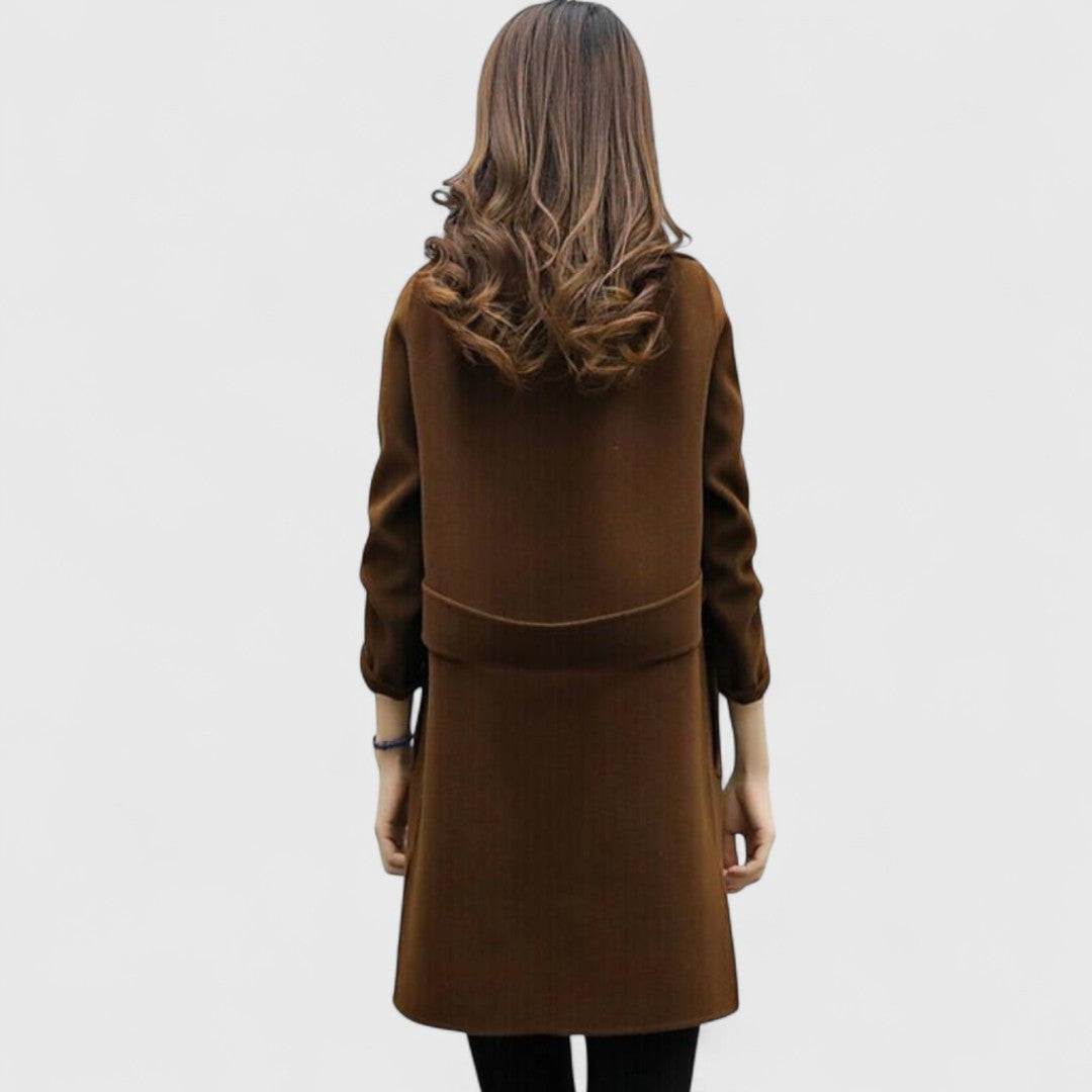Women's double-breasted wool-look coat with wide lapels - brown