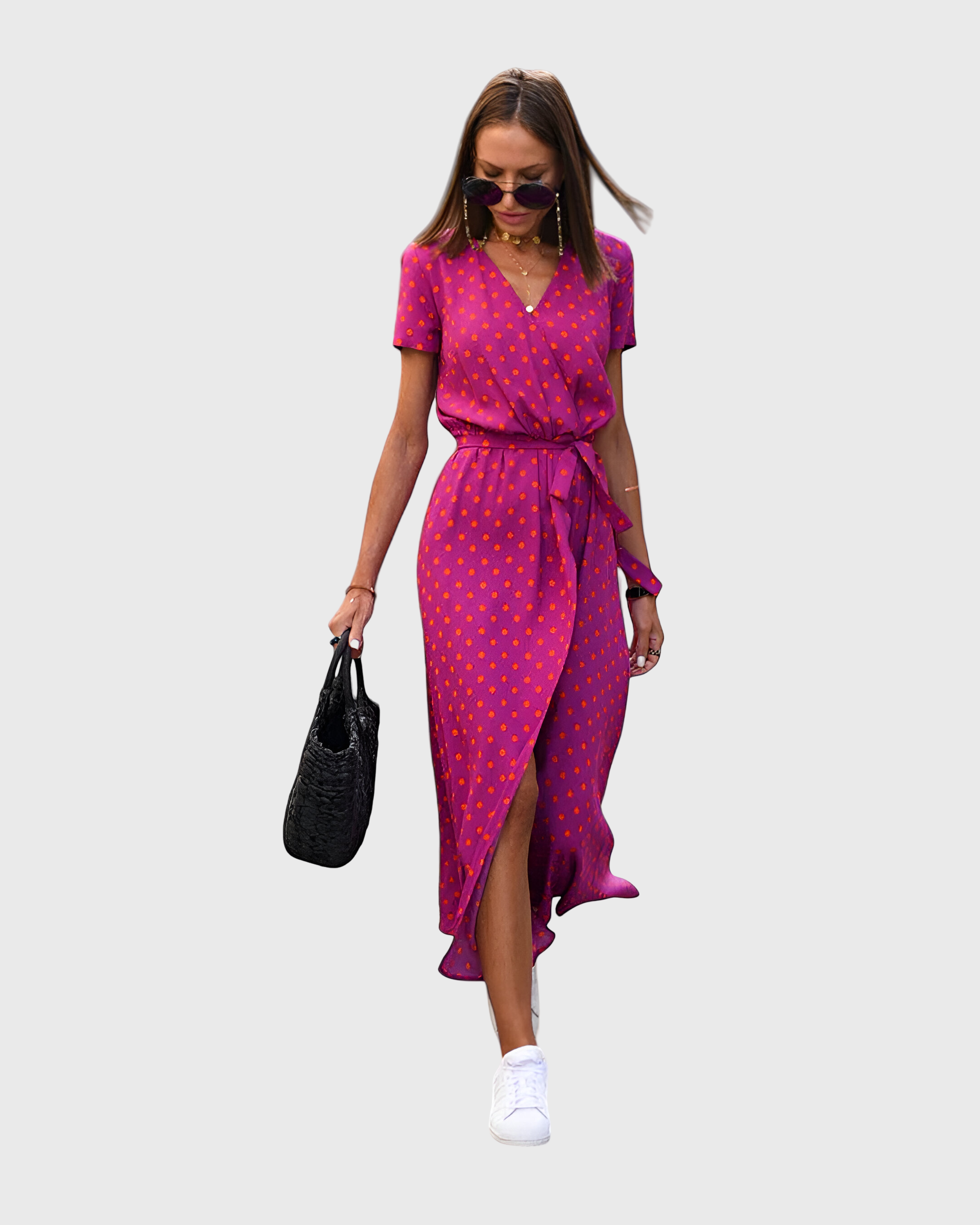 Women's Ankle Length V-Neck Summer Dress – Tie Detail – side view
