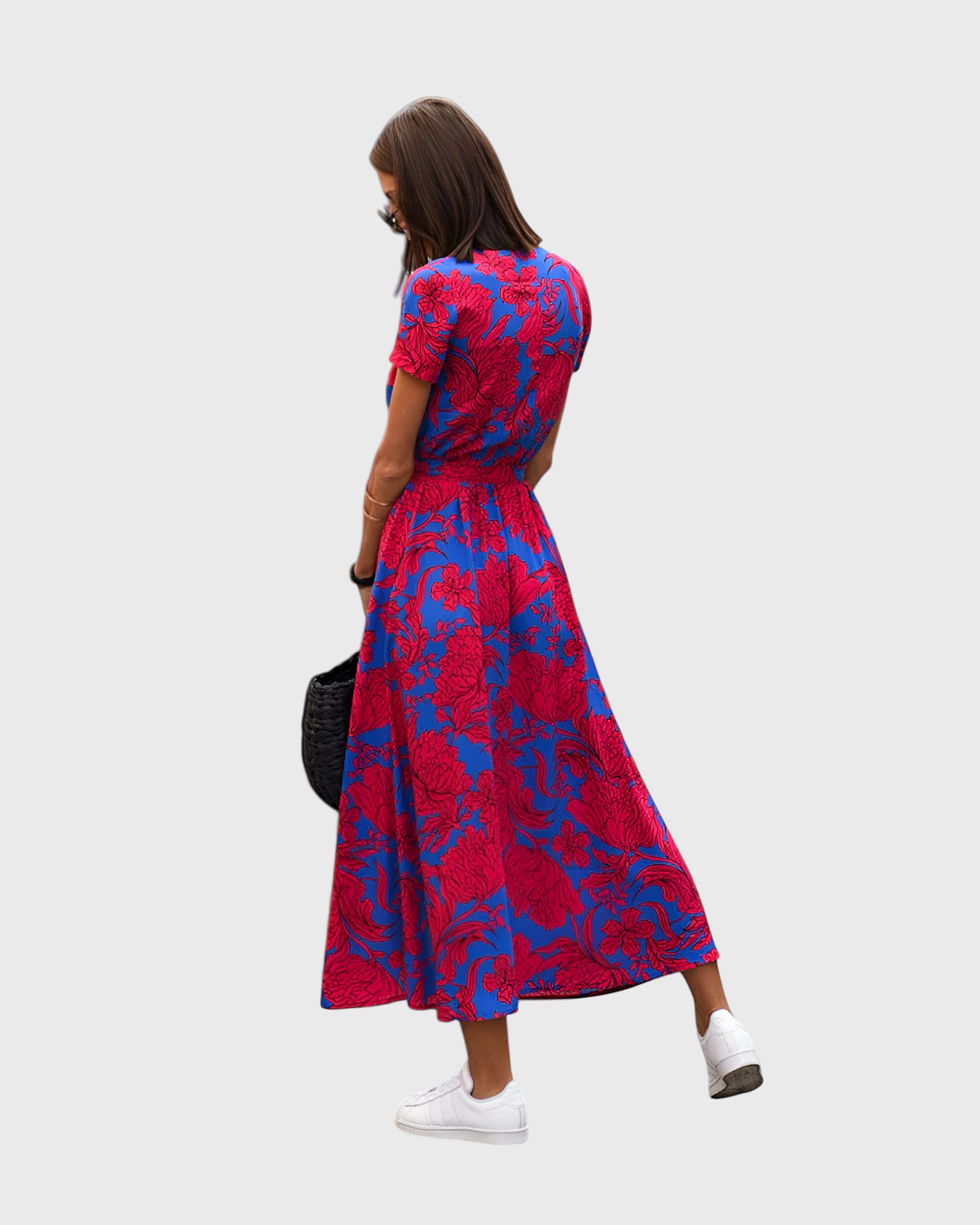 Women's Ankle Length V-Neck Summer Dress – Tie Detail – close-up detail