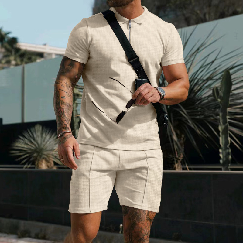 Men's Classic Two-Piece Co-Ord Set - Timeless Every-Occasion Outfit in Beige — side view