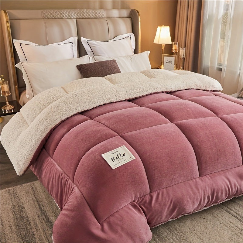 Duvet without cover with a flannel top and a sherpa underside - dusty pink