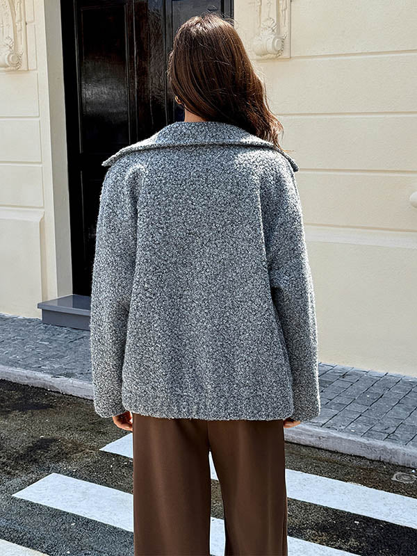 Boucle shirt jacket in grey blue with a lapel collar and patch pockets