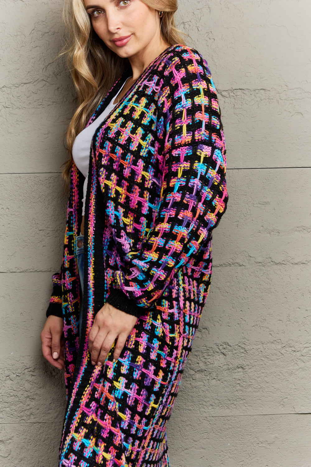 Women's longline fringe cardigan - detail