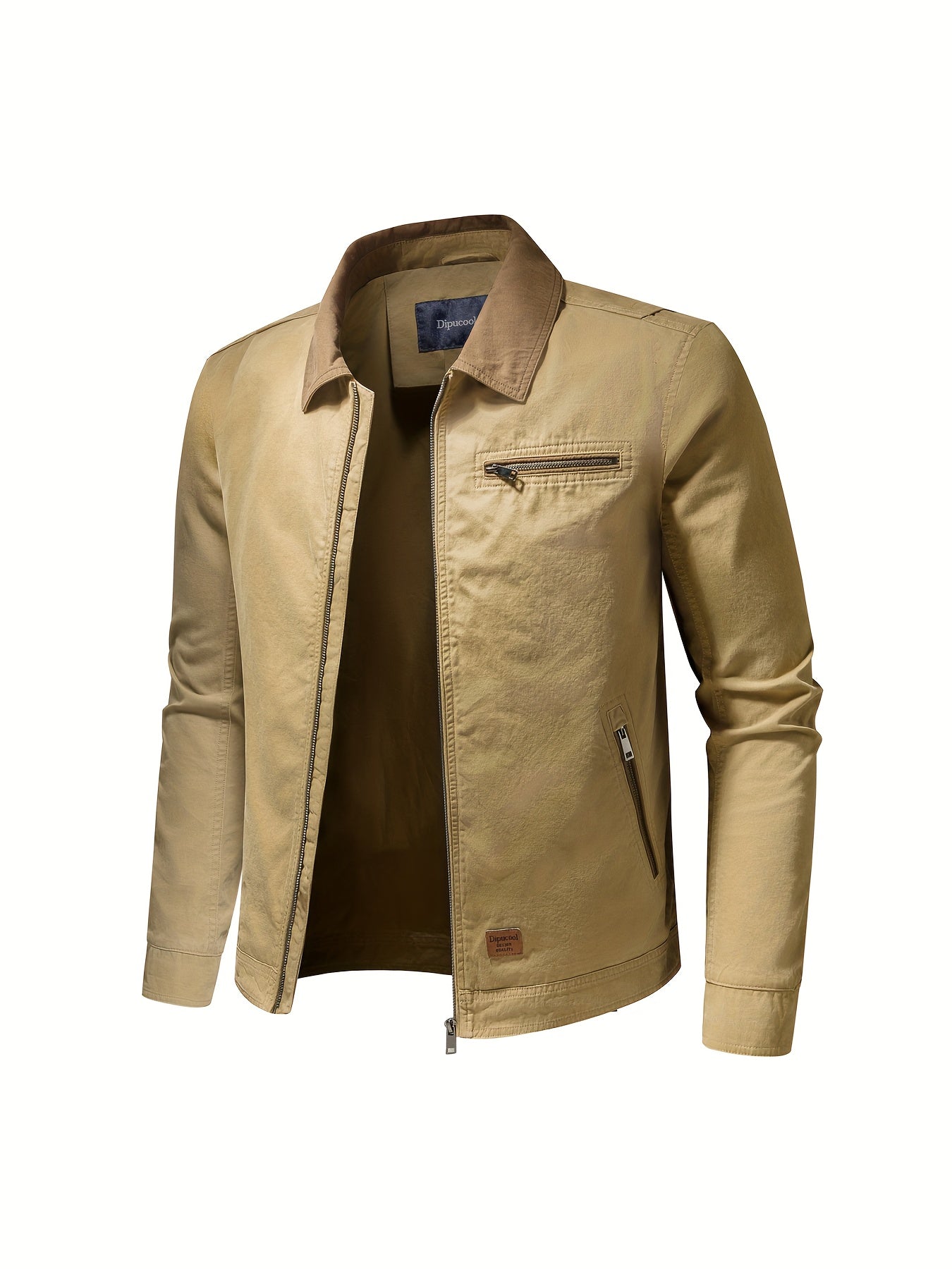 Men's Open Collar Leather Jacket with Chest Pocket – Saint Dor UK – close-up