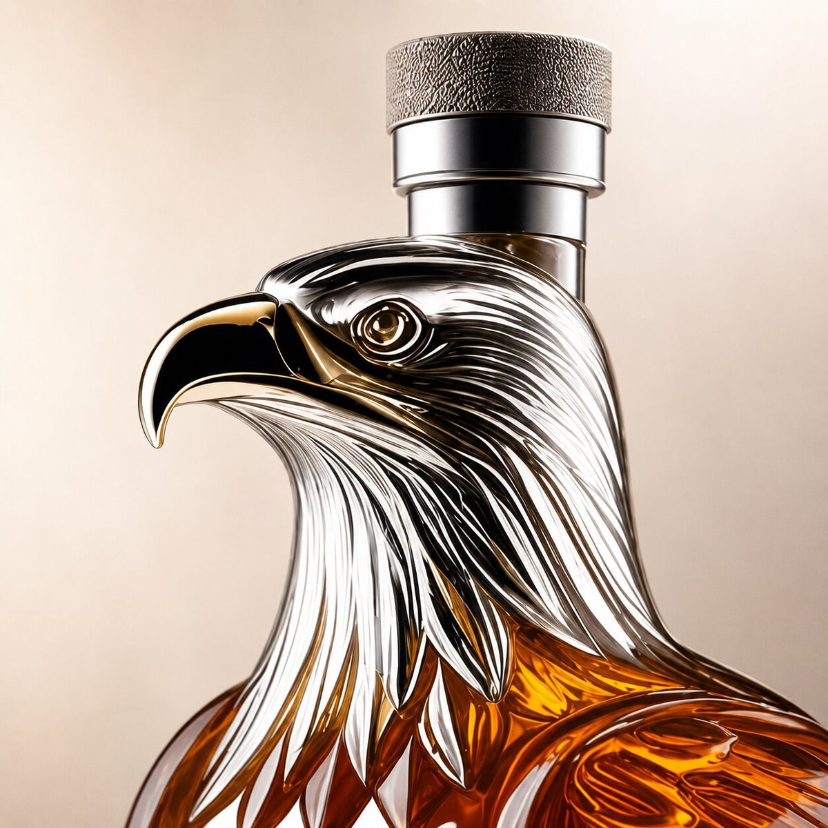 Glass whisky decanter shaped like an eagle on a glass base - view 2