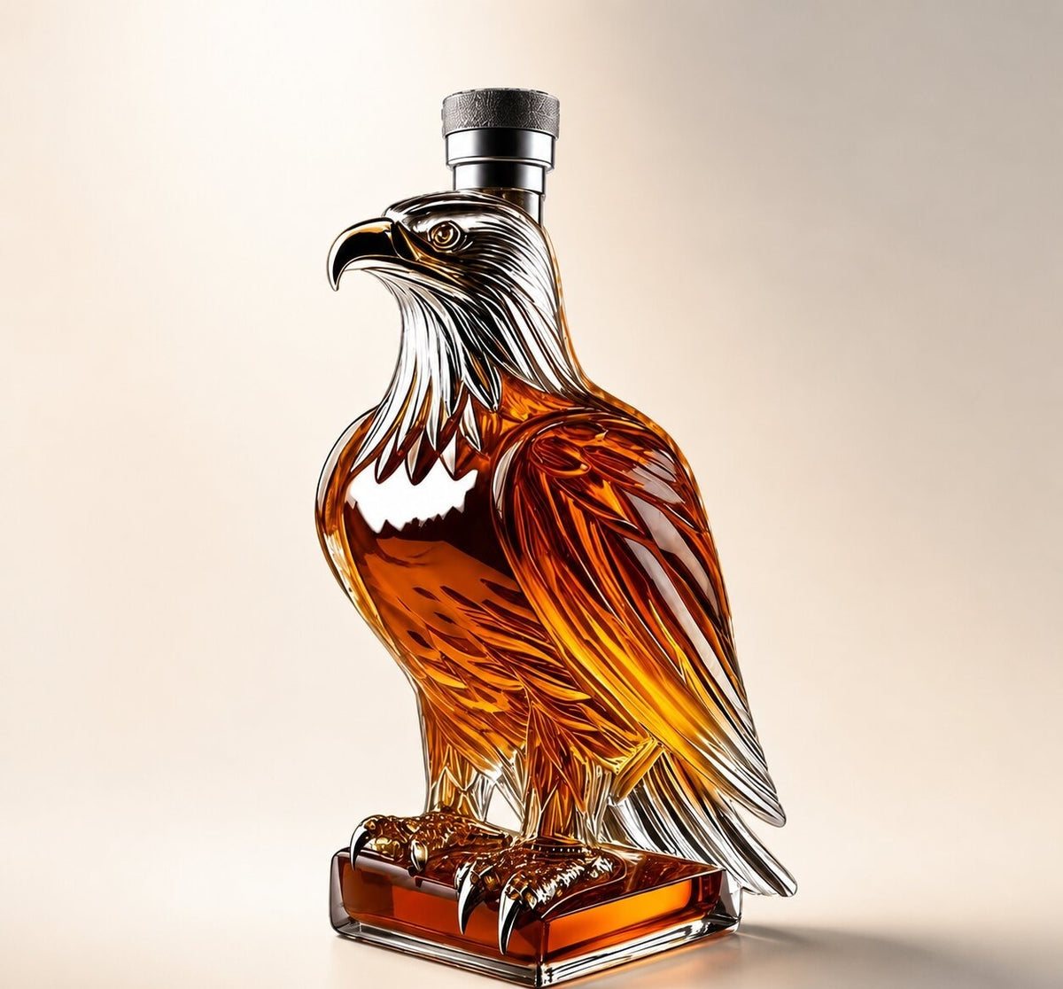 Glass whisky decanter shaped like an eagle on a glass base - view 3
