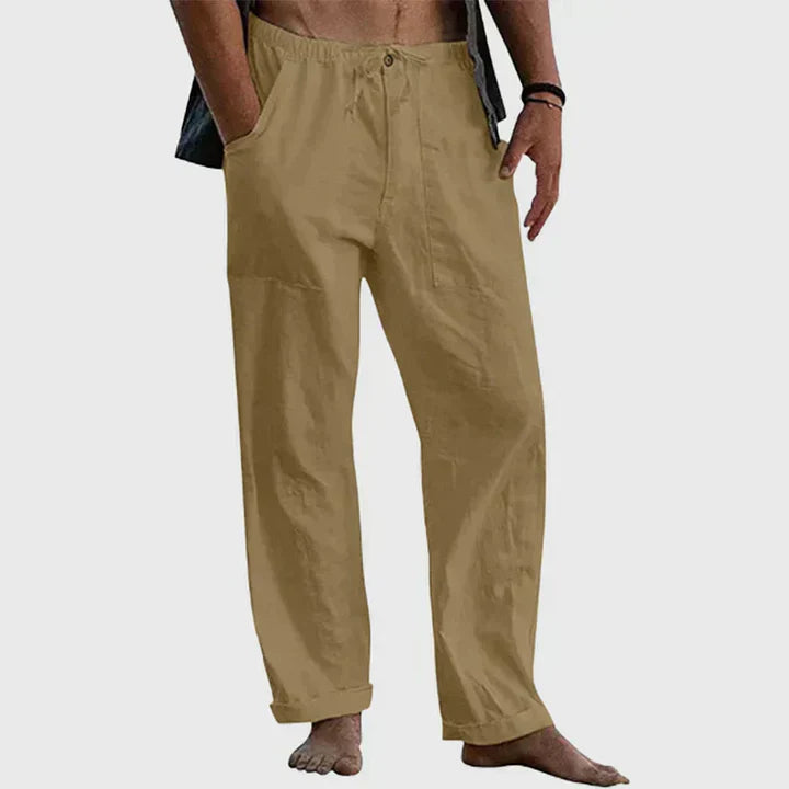 Men's Relaxed Fit Linen Trousers - Multi-Colour - product view | SAINT DOR