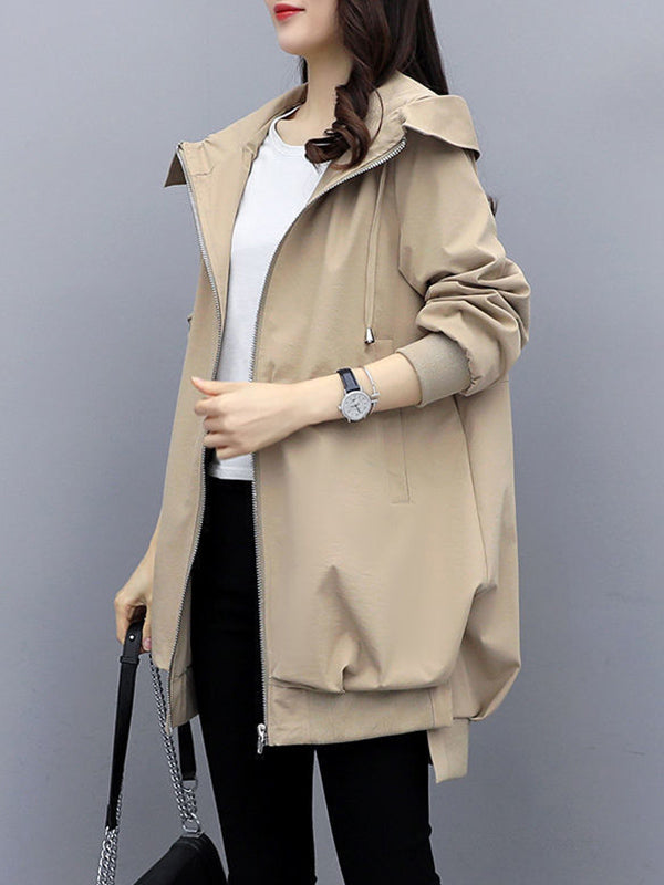 Longline hooded jacket with a zip front and slanted pockets