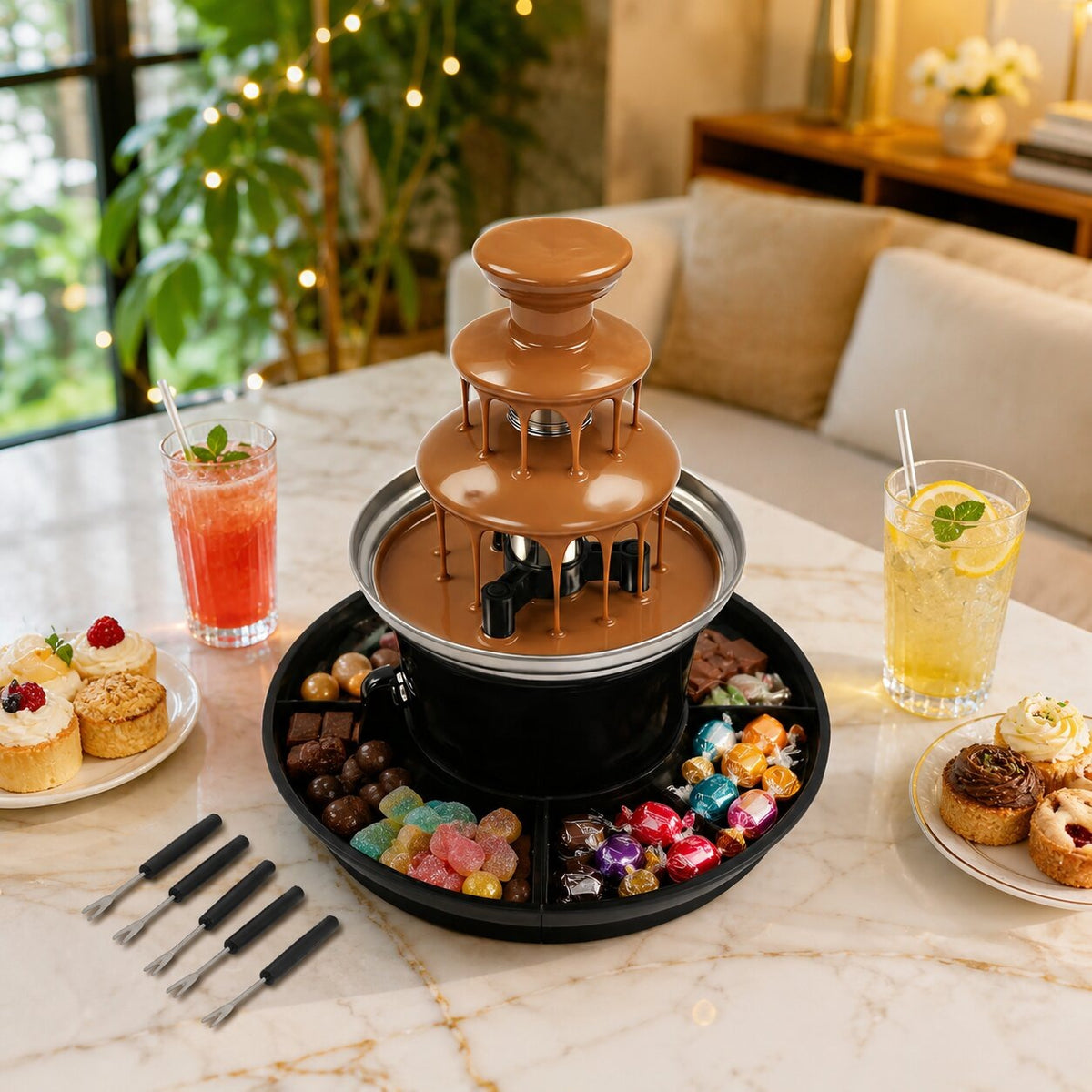 Electric chocolate fountain with 3 tiers and a tray with compartments - view 6