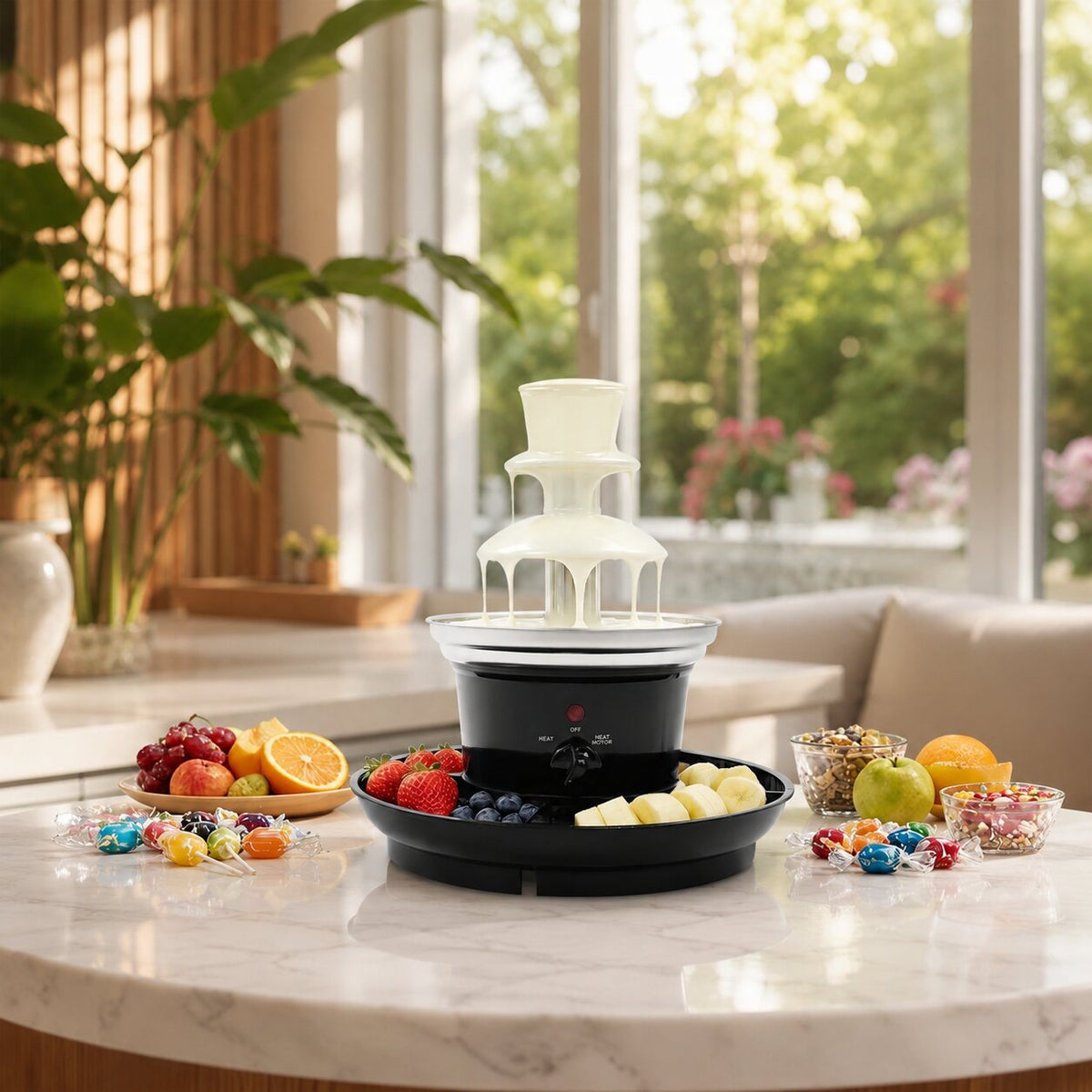 Electric chocolate fountain with 3 tiers and a tray with compartments - view 8
