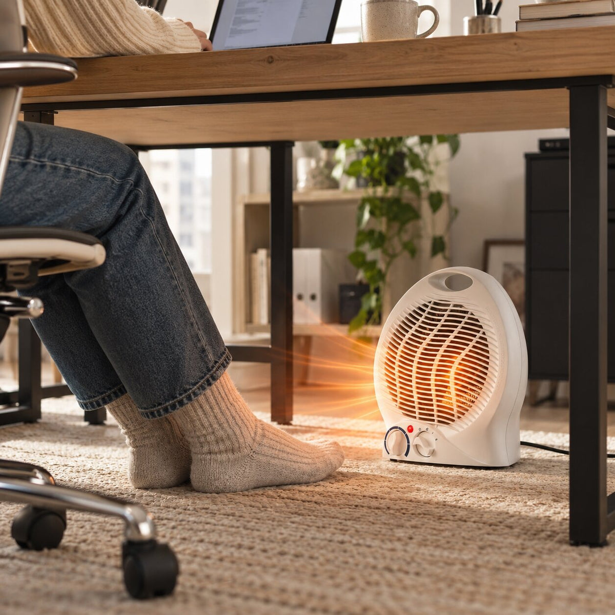 2000 W electric fan heater with two dials and a carry handle - view 3