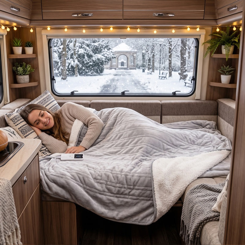 Electric heated throw of 180 x 130 cm with flannel and sherpa