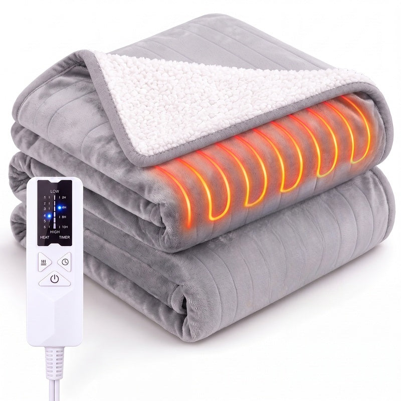 Electric heated throw of 180 x 130 cm with flannel and sherpa - view 2