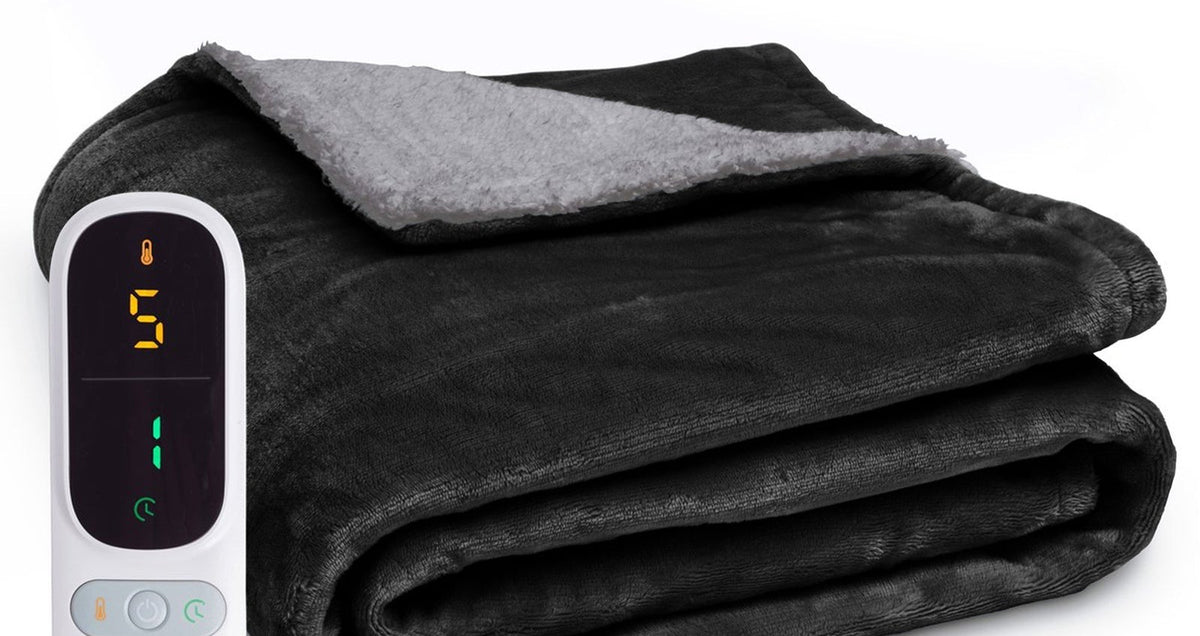 Electric heated throw of 200 x 180 cm with fleece, sherpa and controller - anthracite